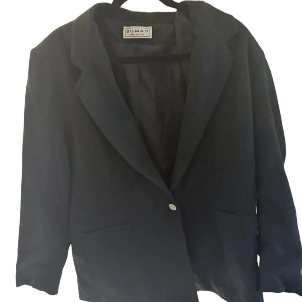 Vintage Dumas Blazer Womens Large Black 100% Wool One Button Jacket‎ Made in USA